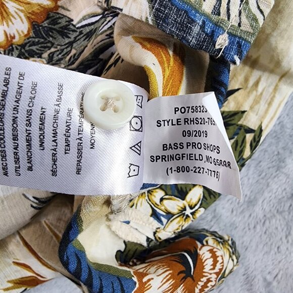 RedHead Hawaiian Shirt Mens L Tropical Floral Tan Blue Palm Trees Short Sleeve - Picture 9 of 9
